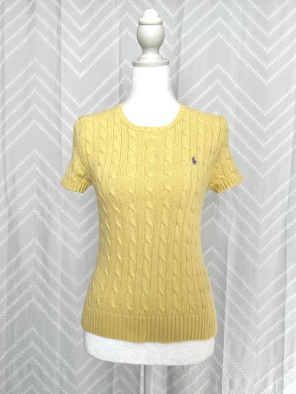 Ralph Lauren Women Cable Knit Short Sleeve Crew Neck Yellow Top - Fits Small/XS